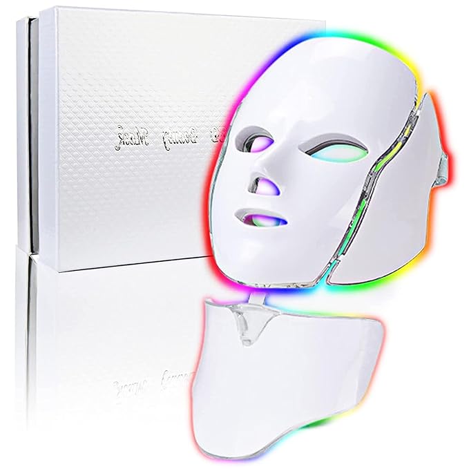 LED Face Mask Light Therapy - 7-Color Professional Facial Skin Care Mask for Anti-Aging, Wrinkle Reduction & Glowing Skin | At-Home Salon with Red, Blue, Green, Yellow, Purple & White Light