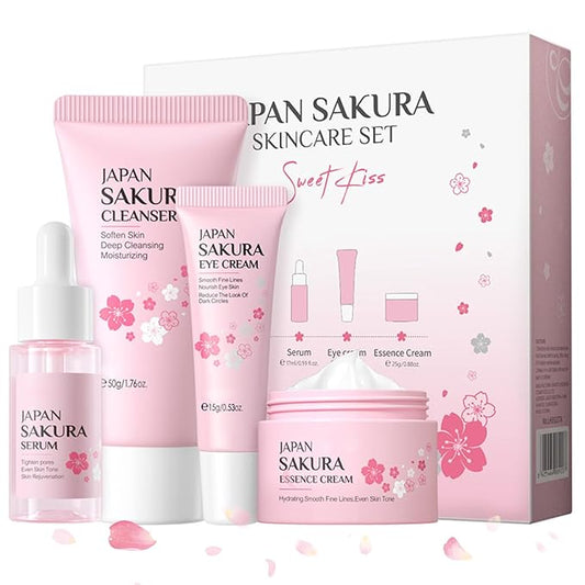 Skin Care Sets for Women/Girls JAPAN SAKURA Beauty Gift Sets Skincare Kit with Cleanser, Serum, Eye Cream, Face Cream Travel Pamper Sets for Women Gifts,Skin Care Sets & Kits