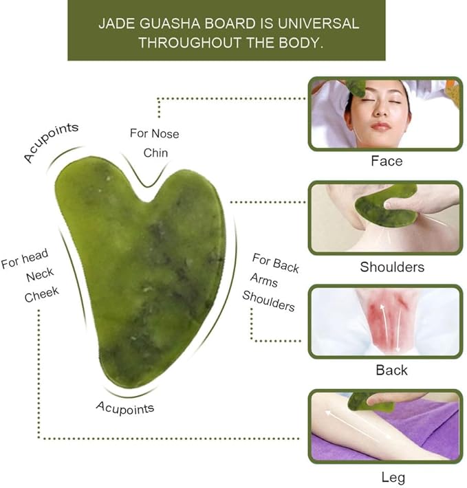 Jade Massage Roller & Gua Sha Tools Set – Natural Facial & face Massager for Relaxation, Blood Circulation,Green