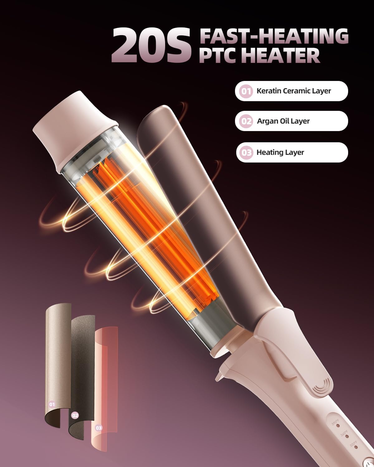 Large Hair Curling Wand, 1.6 Inch Big Barrel Curling Iron, 40 Million Ionic Ceramic Curler with 3 Temp, Auto Shut-Off, Long Barrel Curling Wand for Long Hair, Dual Voltage