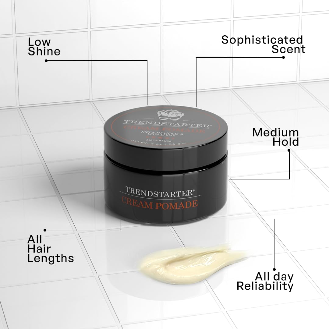 TRENDSTARTER - CREAM POMADE (2oz) - Travel Size - Medium Hold - Low Shine - Water-Based All-Day Hold Premium Hair Styling Pomade Putty Products
