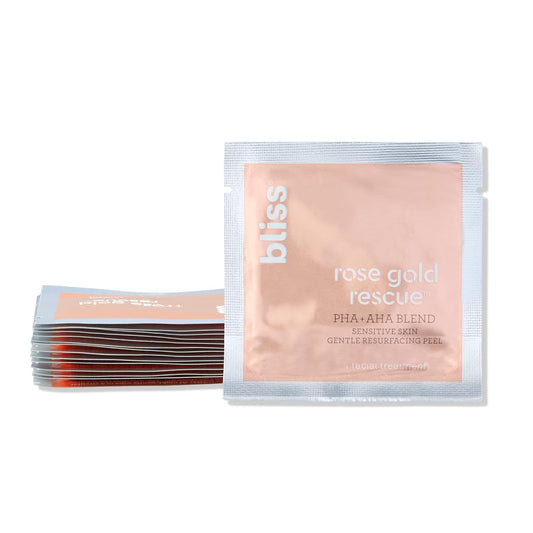 Bliss Rose Gold Rescue Daily Peel - 15 ct | Vegan & Paraben-Free | 8% PHA + AHA Blend for Sensitive Skin | Targets Dull Skin, Wrinkles, Enlarged Pores, Uneven Tone & Texture