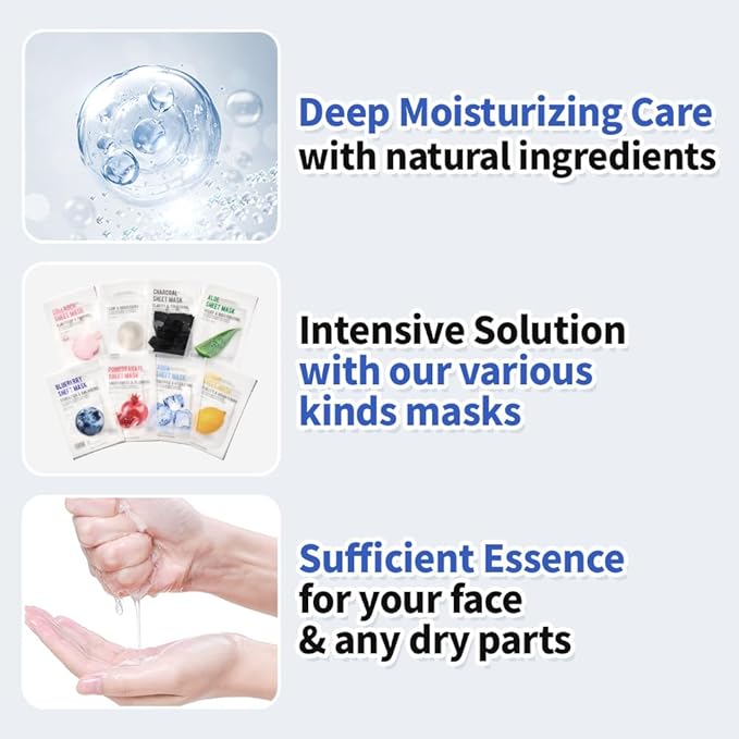 EUNYUL Purity Korean Collagen Face Mask for Skincare 8 Types x 5 Sets Hydrating and Nourishing