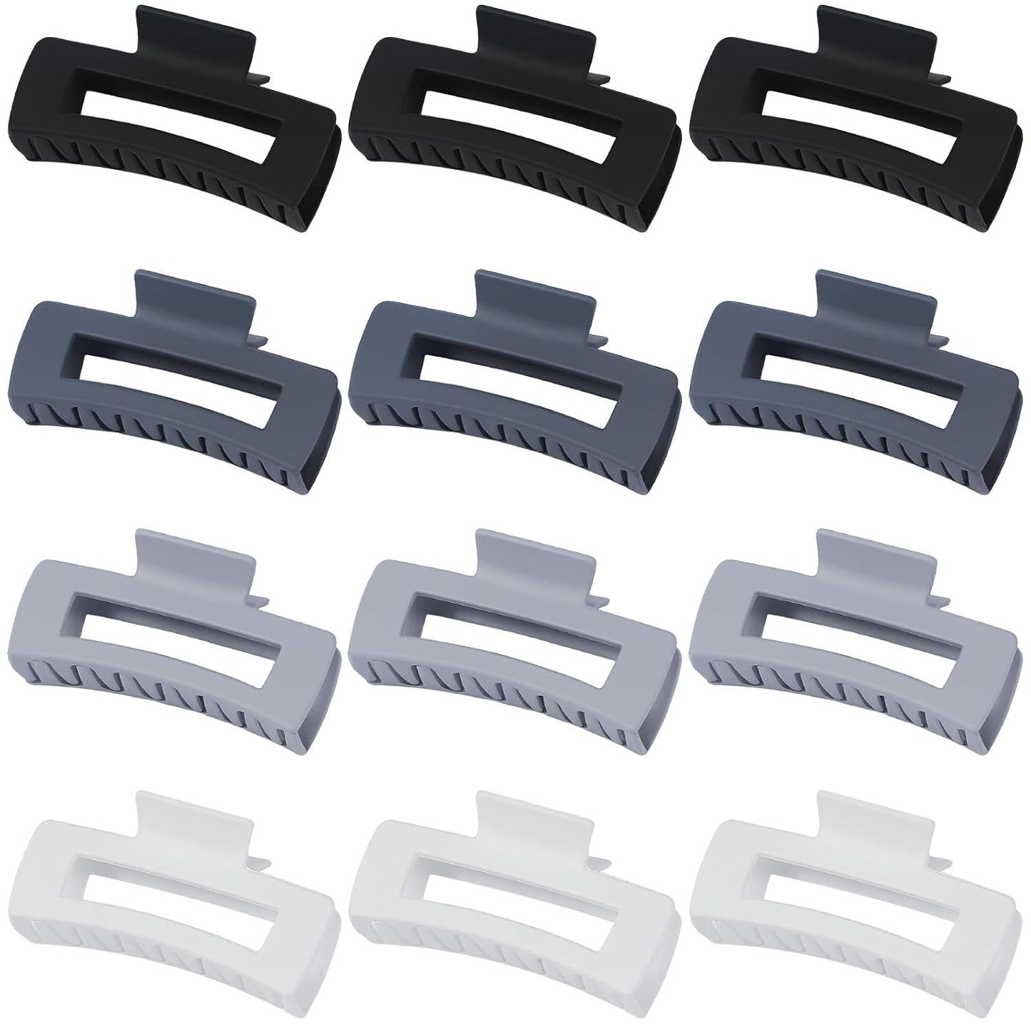 12 Pcs Large Hair Clips for Women, 4.2 Inch Square Claw Clips, Colorful Hair Claw Clips for Thick and Thin Hair, Bulk Hair Accessories for Women and Girls - Grey
