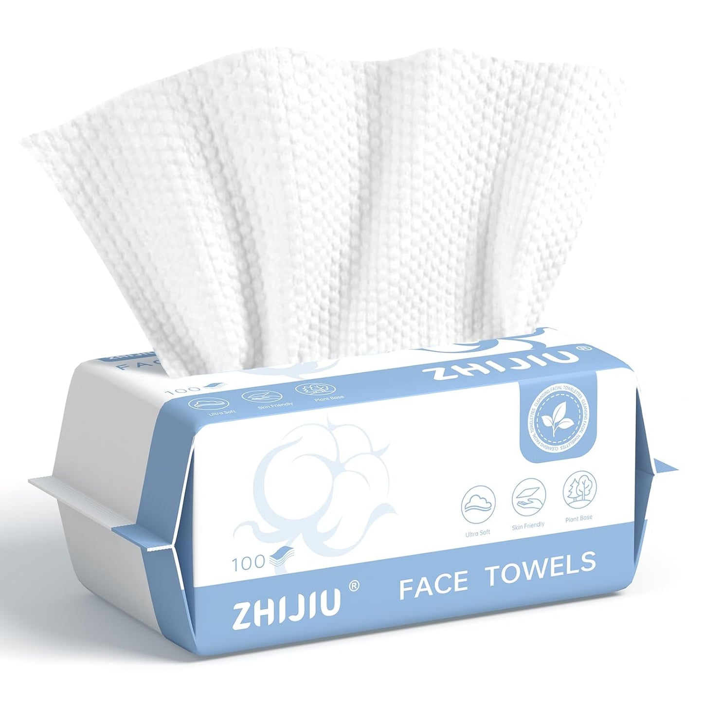 Disposable Face Towels 100 Count, Lint-Free Soft Cotton Facial Dry Wipes,8” x 8” Clean Facial Towels Wash Cloth for Sensitive Skin,Makeup Remover Dry Wipes