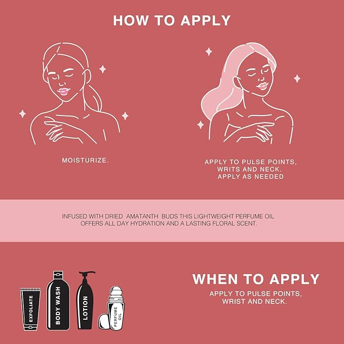 | Amaranth Refreshing Lightly Scented Floral Roll-On Perfume Body Oill - Body Oils for Women Perfume - Enriched w/Apricot Oil, Sweet Almond Oil, Fractionated Coconut Oil - 1OZ