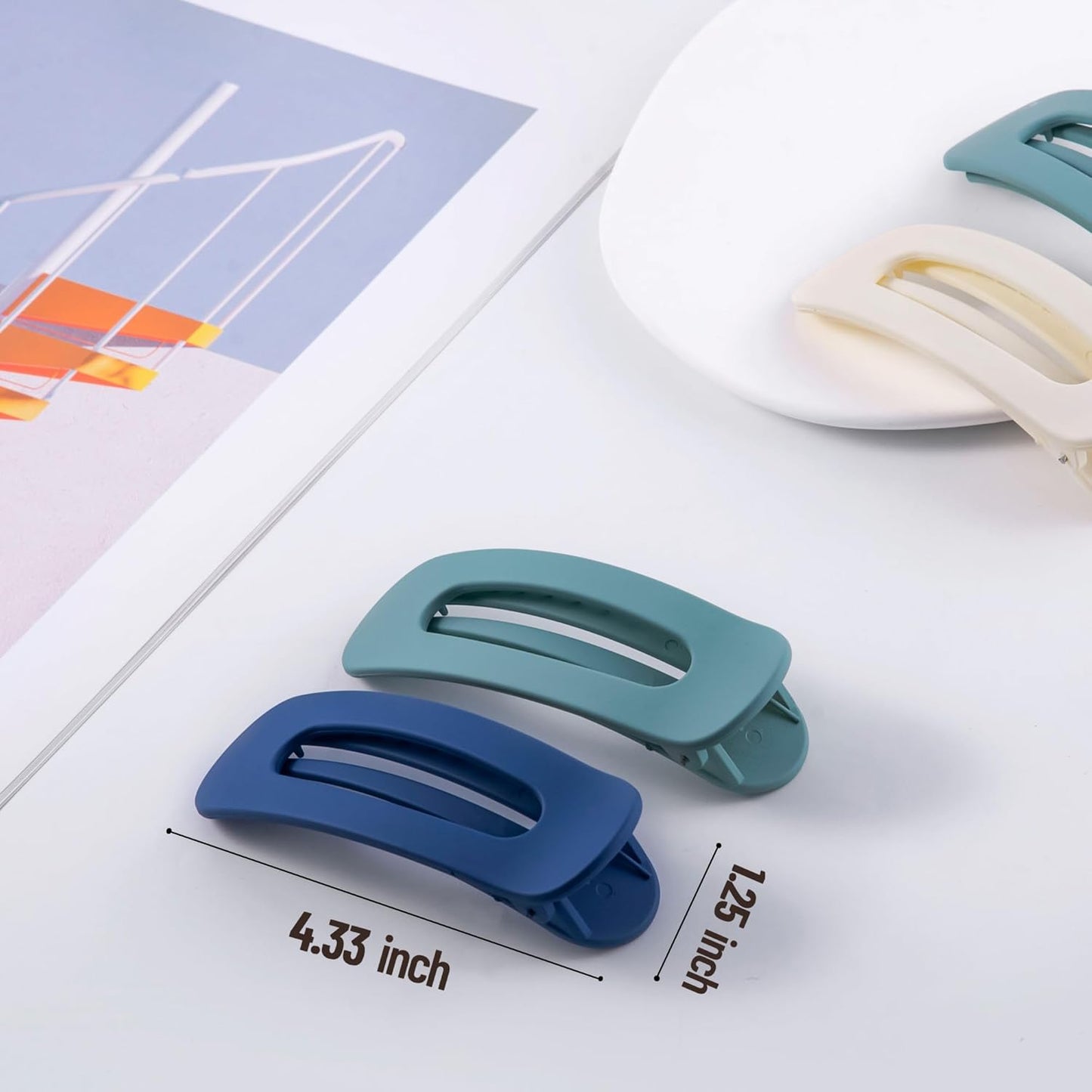 8 Pcs Large Lay Flat Claw Clips for Women French Side Slide Barrettes for Thin Fine Hair Rectangle Alligator Hair Accessories,Matte Blue Beige