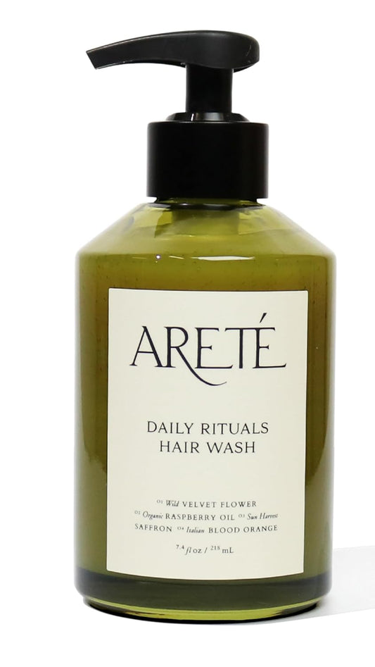 ARETÉ Daily Rituals Hair Wash Shampoo for Women + Men, Velvet Flower, Saffron & Raspberry Oil Blend for Hydration, Shine, Strength and Scalp Health, Organic Ingredients + Made in USA, 7.4oz