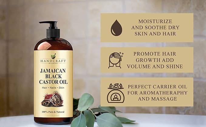 Handcraft Blends Jamaican Black Castor Oil - 16 Fl Oz - 100% Pure and Natural - Premium Grade Oil for Hair Growth, Eyelashes and Eyebrows - Carrier Oil - Hair and Body Oil