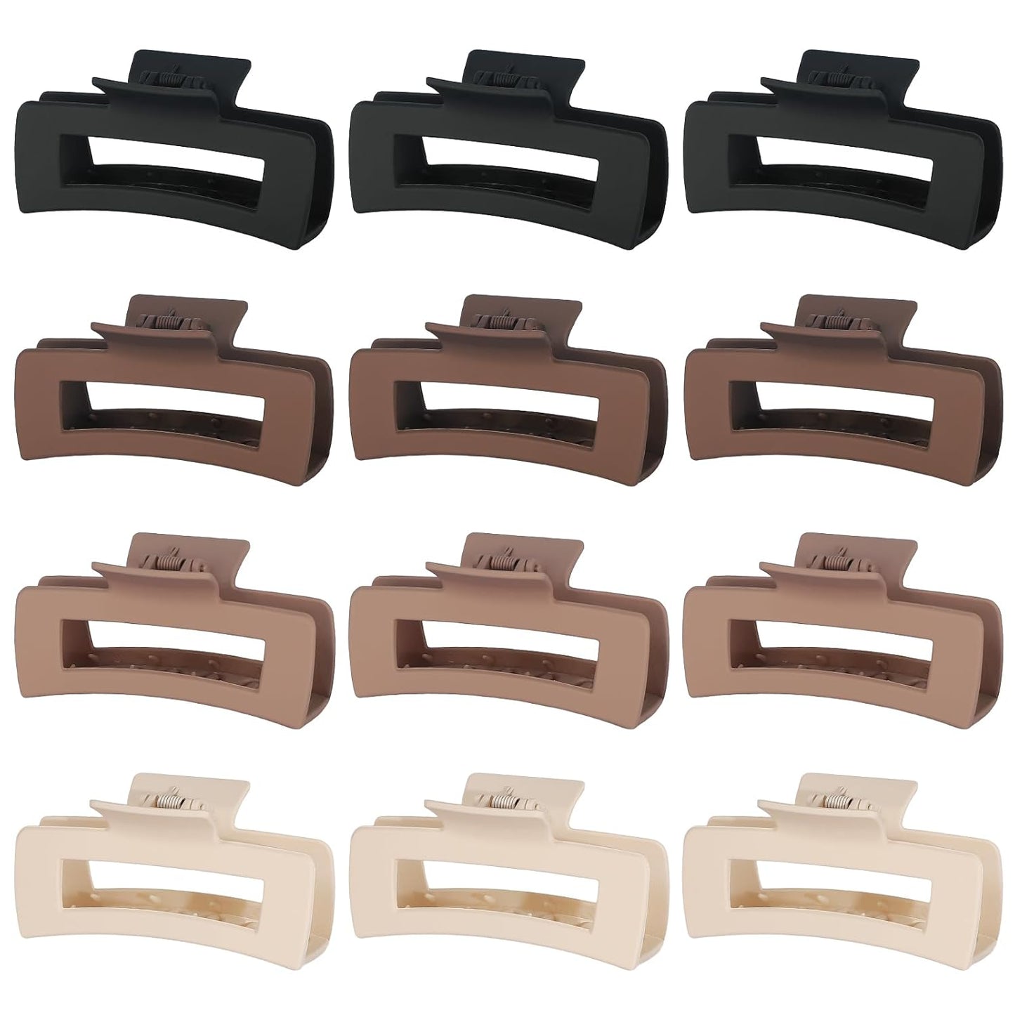 12 Pcs Large Hair Claw Clips for Thick Hair, 4.1 x 2.1 x 1.2 Inch, Square Hair Clips Jumbo Jaw Clips, Bulk Hair Accessories for Women and Girls - Brown