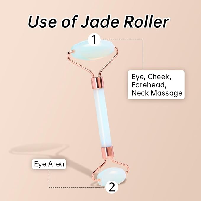 Opal Gua Sha and Face Roller, Real Jade Gua-Sha Stone Facial Tools Set for Reduce Puffiness, Body Guasha Tool for Relieve Neck Tension, SinkCare Beauty Massager as Present for Women,Opal