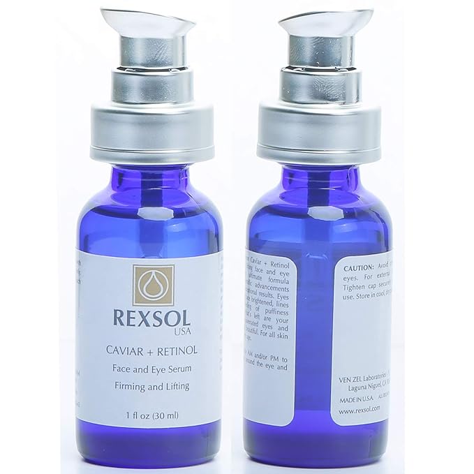 REXSOL CAVIAR + RETINOL Face and Eye Serum Firming and Lifting | With Vitamin C, Vitamin E & Vitamin A | Hybrid Sunflower & Caviar Oil | Revives the tone and texture of youthful skin. (30 ml/1 fl oz)