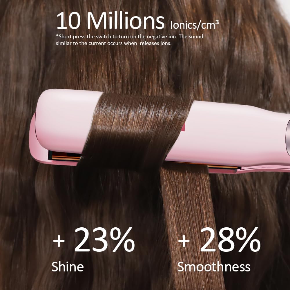 Faszin Professional Hair Straightener, 1.18 inch Ionic Titanium Plate, 20S Fast Heat Up Flat Iron with Clear LED Display, 2 in 1 Straightener and Curler Styling Tool for Straighten Hair (Pink)