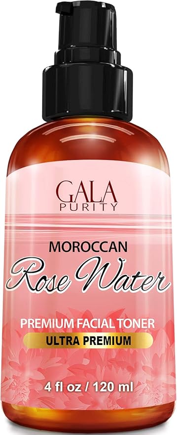 Pure Rose Water, Large 4oz (Moroccan) Made from Petals: 100% All Natural Rosewater Bottle - Best Complete Facial & Skin Toner, Hair Oil, Moisturizer and Cleanser - Makes a Great Rose Tub Tea
