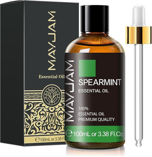 Spearmint Essential Oil, MAYJAM Pure Essential Oils for Diffusers, 3.38FL.OZ/100ML Large Volume Spearmint Oil for Facial Hair with Premium Glass Dropper