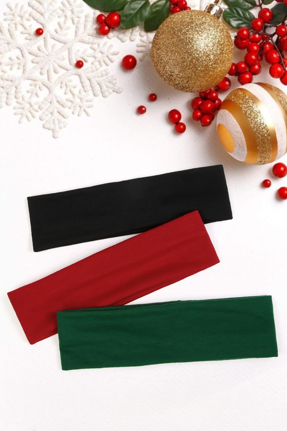 TERSE Christmas Headbands for Women - Non Slip Elastic Sweat Bands - Soft Fabric Hair Wraps - Workout Yoga Running Sport - Thin Bands for Girls, Black, Red, Green