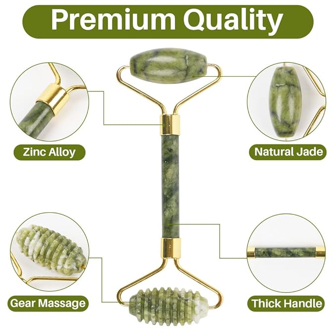 Emerald Facial Roller Massager Anti-wrinkle and relieve edema, facial ridged roller natural Xiuyan jade rejuvenates the skin (green)