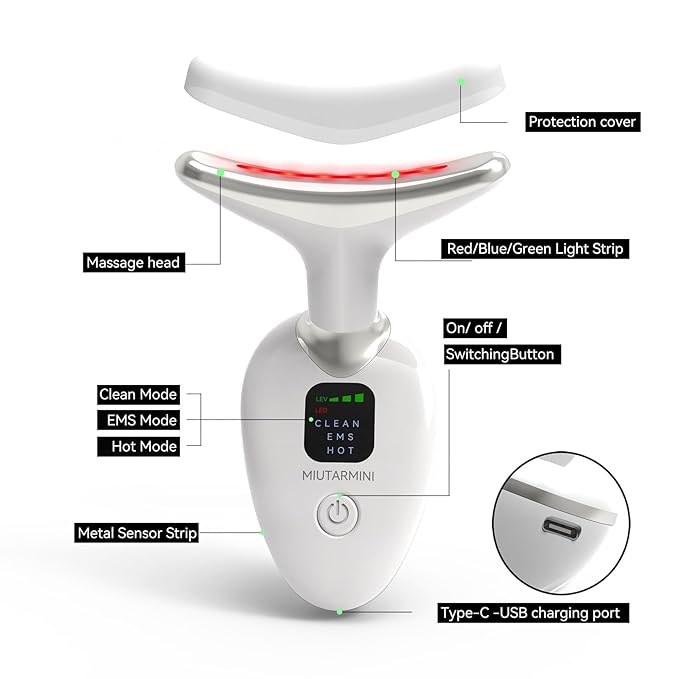 Facial Massager for Face and Neck, Red-Light-Therapy-for-Face and Neck, Face culpting Wand with 7 Color, at-Home Face Tool for Skin Care, Christmas Gifts for Women