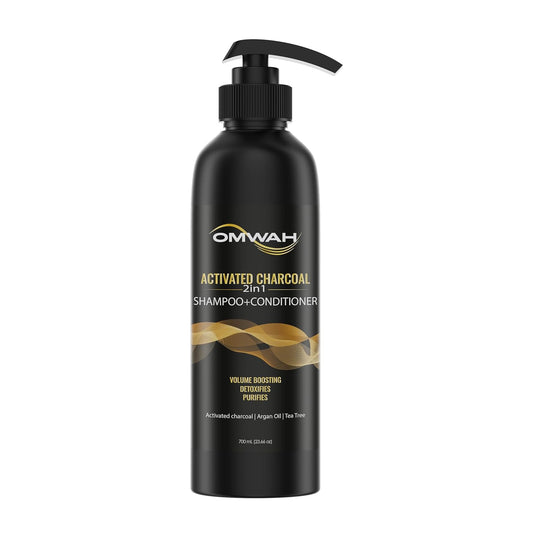 OMWAH 2 In 1 Shampoo + Conditioner Infused with Activated Charcoal, Argan Oil, and Tea Tree (23.66 oz)