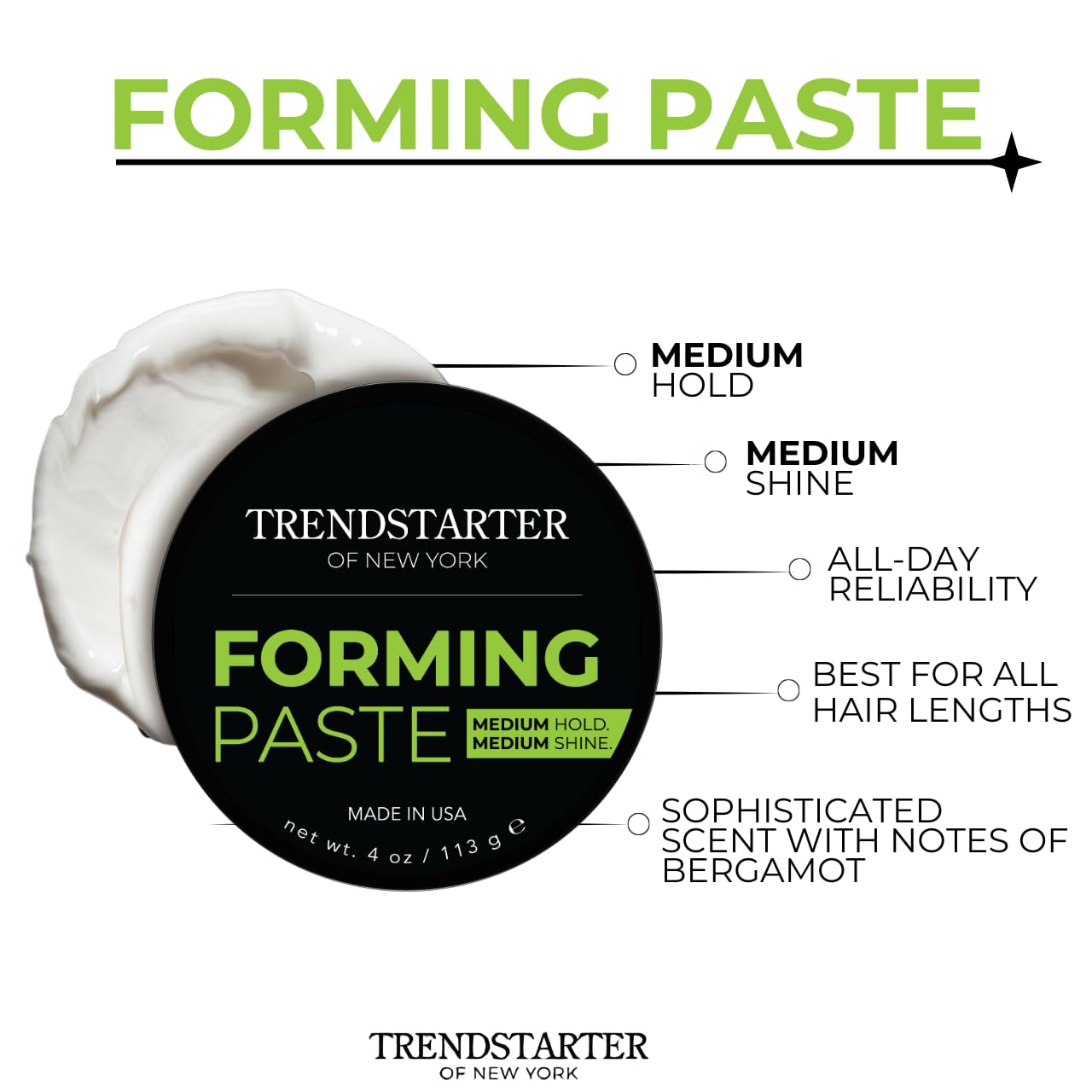 TRENDSTARTER - FORMING PASTE (4oz) (PACK OF 2) - Medium Hold - Medium Shine - Lightweight Water-Based Hair Pomade Cream - Flake-Free Hair Paste for All Hair Types