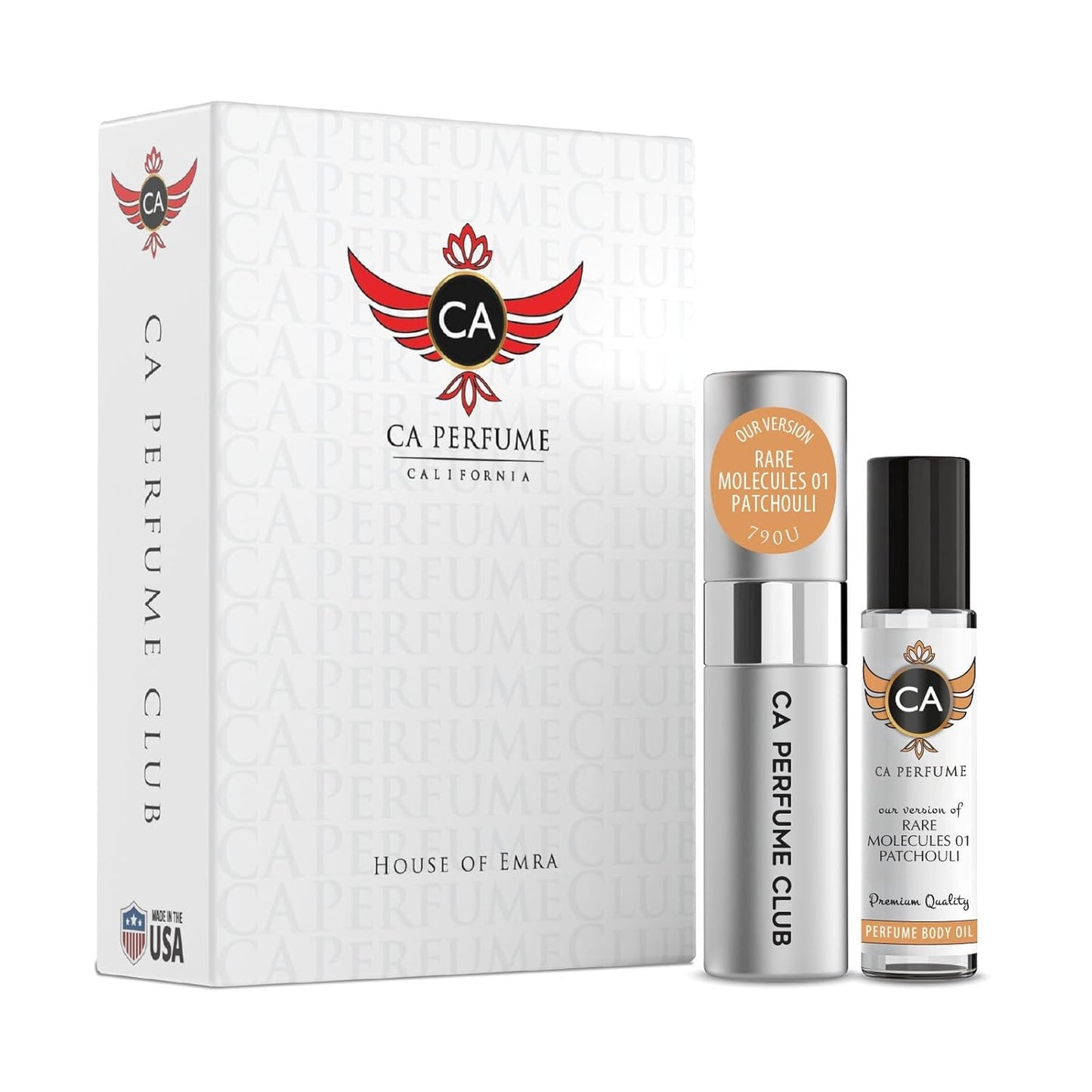 CA Perfume Duo Impression of Rare Molecules 01 Patchouli For Women And Men Perfume Layering Set Long Lasting Travel Size EDP + Body Oil Roll-On Bottle 0.27 Fl Oz+0.33 Fl Oz