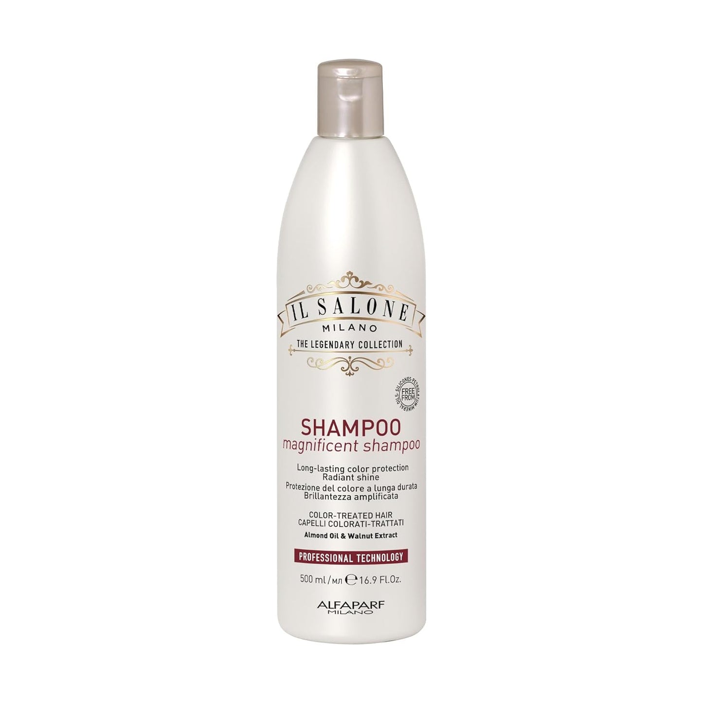 Il Salone Milano Professional Magnificent Shampoo - Color Safe Shampoo for Processed and Color Treated Hair - Enriched with Almond Oil for Radiant Shine - Salon-Quality Hair Care (16.9 oz / 500 ml)