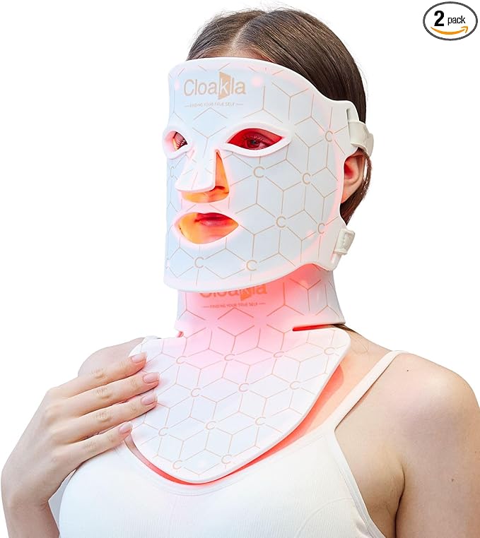 K11 LED Red Light Therapy Face Mask & Neck | 7-Color Light Modes + Near-Infrared | 5 Timers & 3-Speed Settings| Portable Foldable Design for Home & Travel Skincare