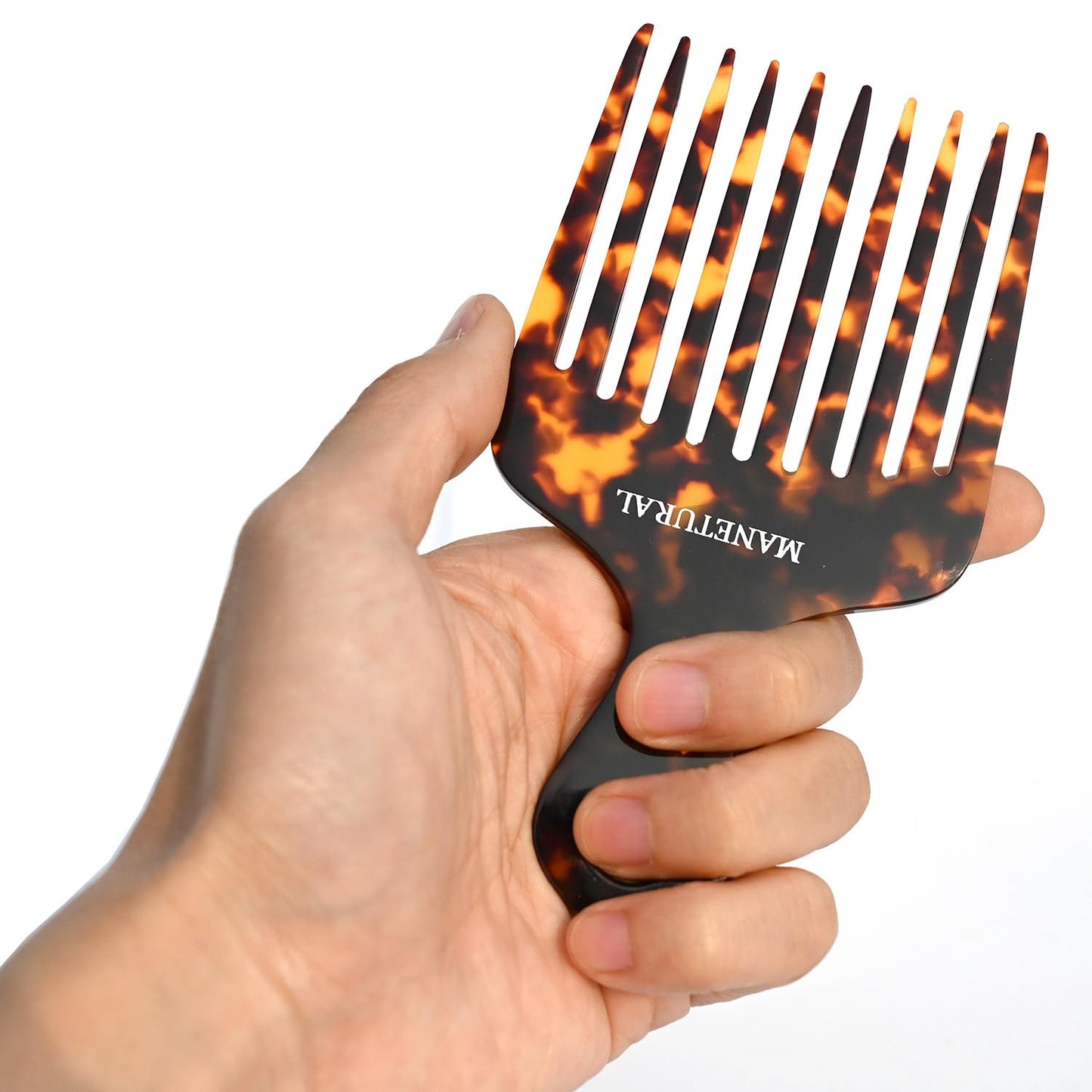 14MX Hair Pick for Women, Wide Tooth Afro Comb for Curly Hair, Cellulose Acetate, 5.5 inches(14 cm), Tortoise, 1 PACK
