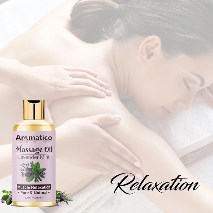 AROMATICO Soothing Massage Oil with Lavender & Peppermint Essential Oils. Natural Power of Sesame, Almond & Jojoba Oils. Non-Sticky Formula with Safe & Natural Ingredients – 10 Fl Oz