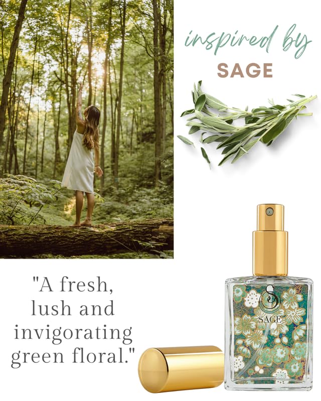 Sage Organic Perfume Spray by Sage- 2 oz, Vegan & Cruelty-Free, Fresh Scent, Cucumber, White Sage, Sweet Pea - Made in USA