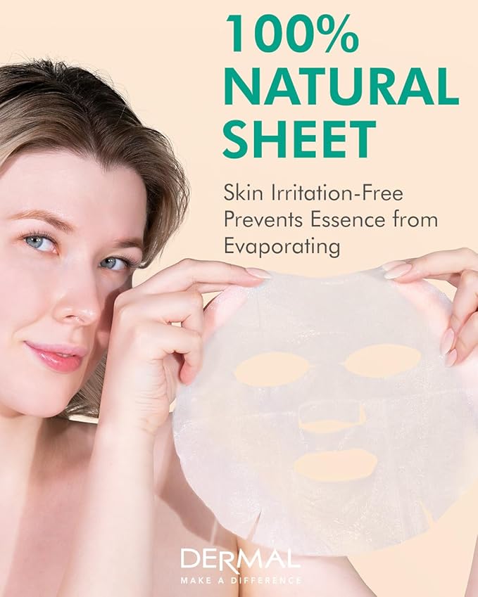 DERMAL Aloe Collagen Essence Facial Mask Sheet 23g Pack of 100 - Skin Revitalizing & Soothing, Refreshing and Moisturizing, Sunburn Relief, Daily Skin Treatment Solution Sheet Mask