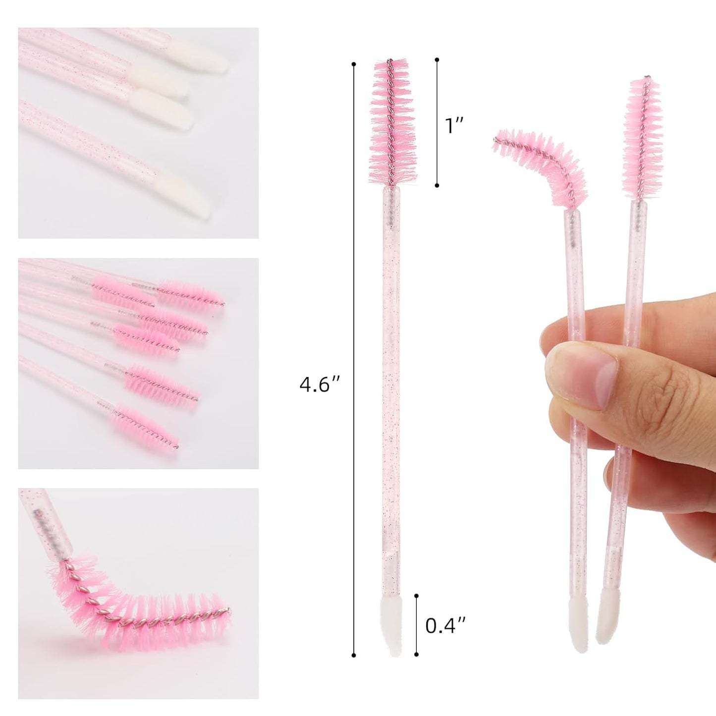 500 Pcs Dual Ended Eyelash Brush Lip Brush, Pink Disposable Mascara Wands Lipstick Applicator, Portable Makeup Brush for Eyebrow, Lip