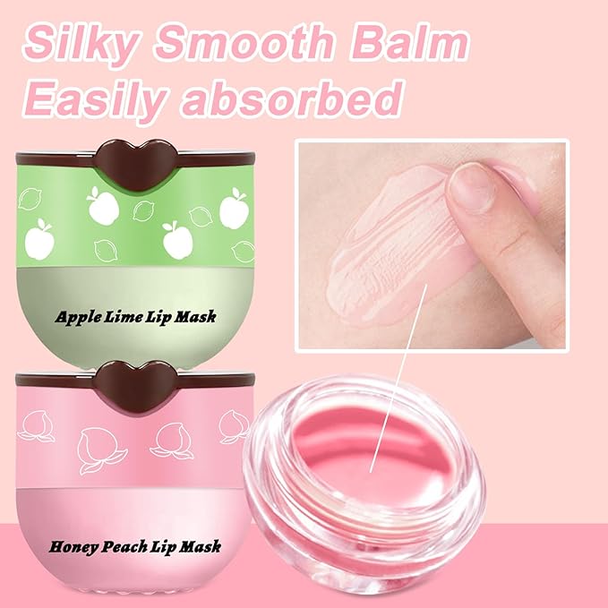 4 PCS Bee Lip Balm Honey Pot, Hydrating Lip Mask & Lip Scrub Set, Watermelon Strawberry Apple Lime Peach Moisturizing Lip Sleeping Mask Prevention Dry and Cracked, Reduce Lip Lines