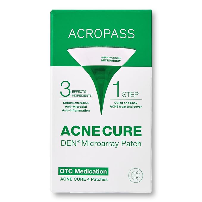 ACROPASS Acne Cure DEN Microarray Patch, OTC Salicylic Acid 2% (4ct) – Acne Treatment for Sensitive Skin, Anti-Inflammation
