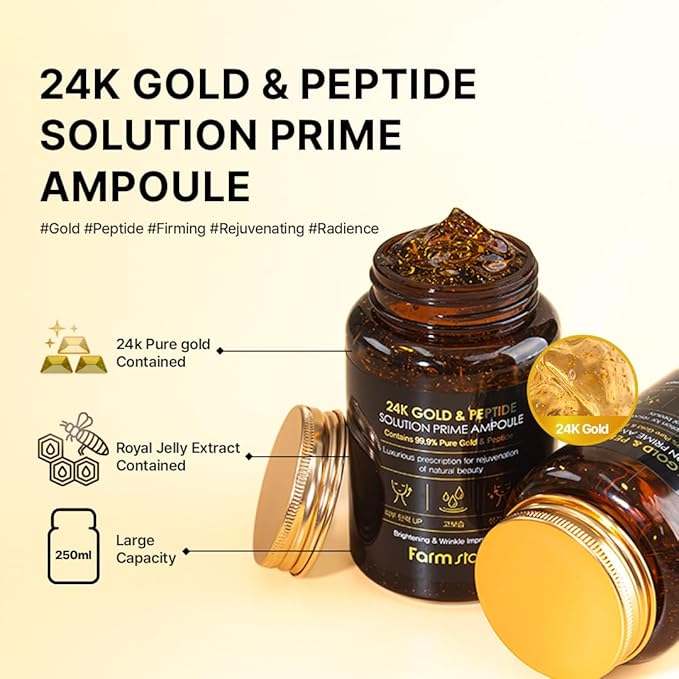 FarmStay 24K Gold & Peptide Solution Prime Ampoule | Hydrating & Firming Serum | Enhances Skin Elasticity, Glow & Vitality | Lightweight, Fast-Absorbing Formula for a Radiant Complexion | 8.45 fl.oz