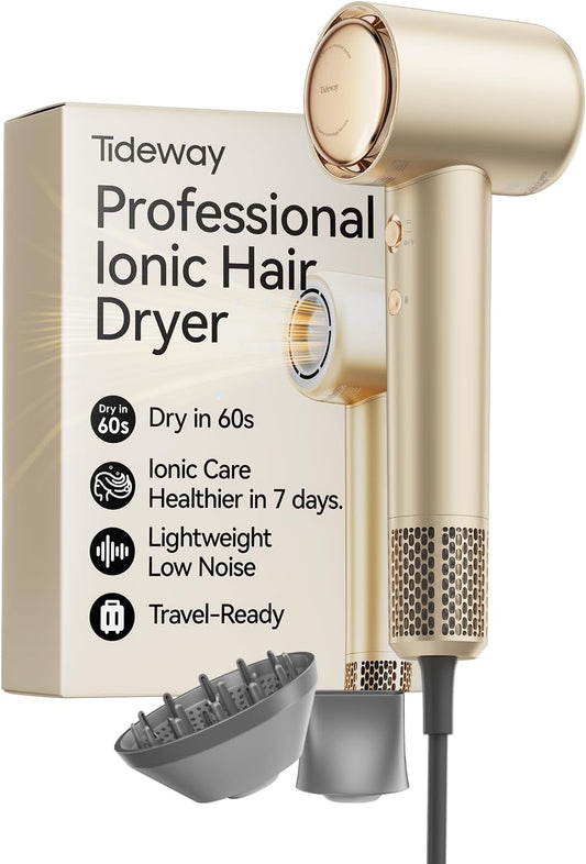 Tideway Hair Dryer, Blow Dryer with Diffuser High-Speed Plasma Ionic Low Noise for Fast Drying, Travel Hair Dryer for Women and Man, Curly/Wavy & Long/Thick Color-Treated Hair H11