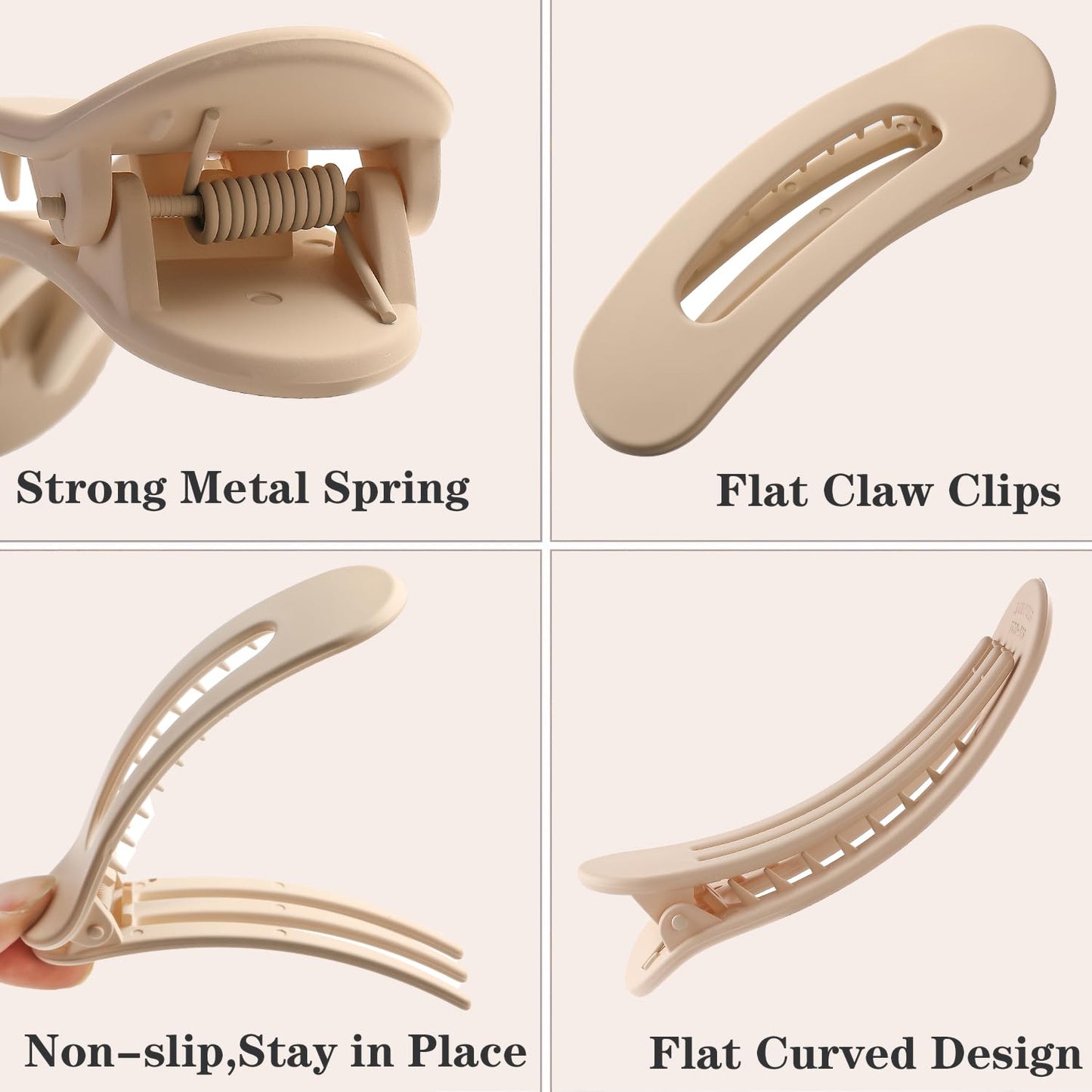 5 PCS Flat Hair Clips, Medium Lay Flat Claw Clips for Women Girls, Stylish Matte Non-slip Hair Claws for Thick Thin Hair(Black&Navy)