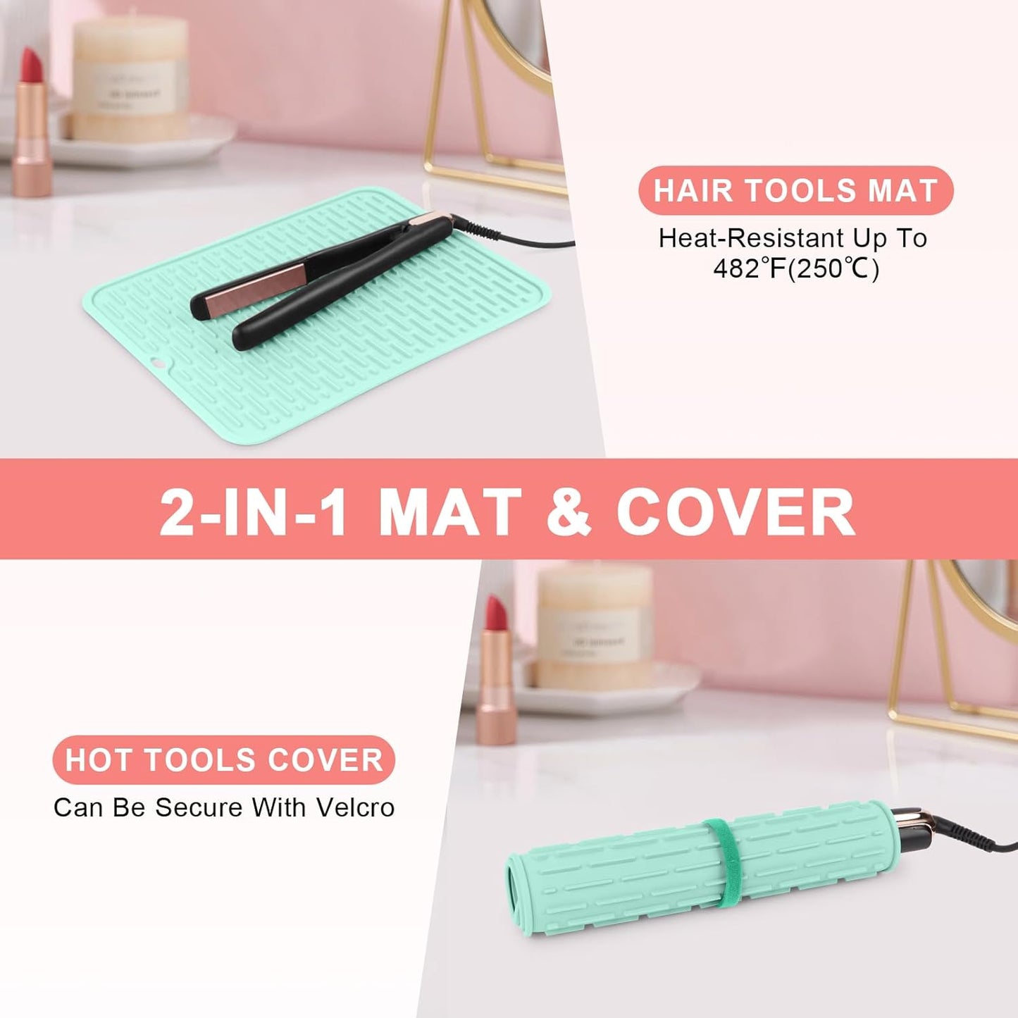 Oversize Silicone Heat Resistant Mat for Curling Irons, Flat Irons, Hair Straighteners and Hot Hair Styling Tools, Portable Hot Tools Sleeve Pad for Travel Vanity Salon(14.2" x 11.0")