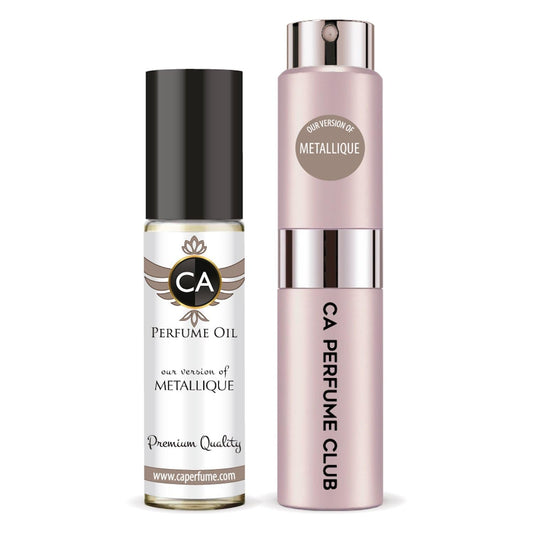 CA Perfume Duo Impression of Metallique For Women Perfume Layering Set Long Lasting Travel Size EDP + Body Oil Roll-On Bottle 0.27 Fl Oz+0.33 Fl Oz