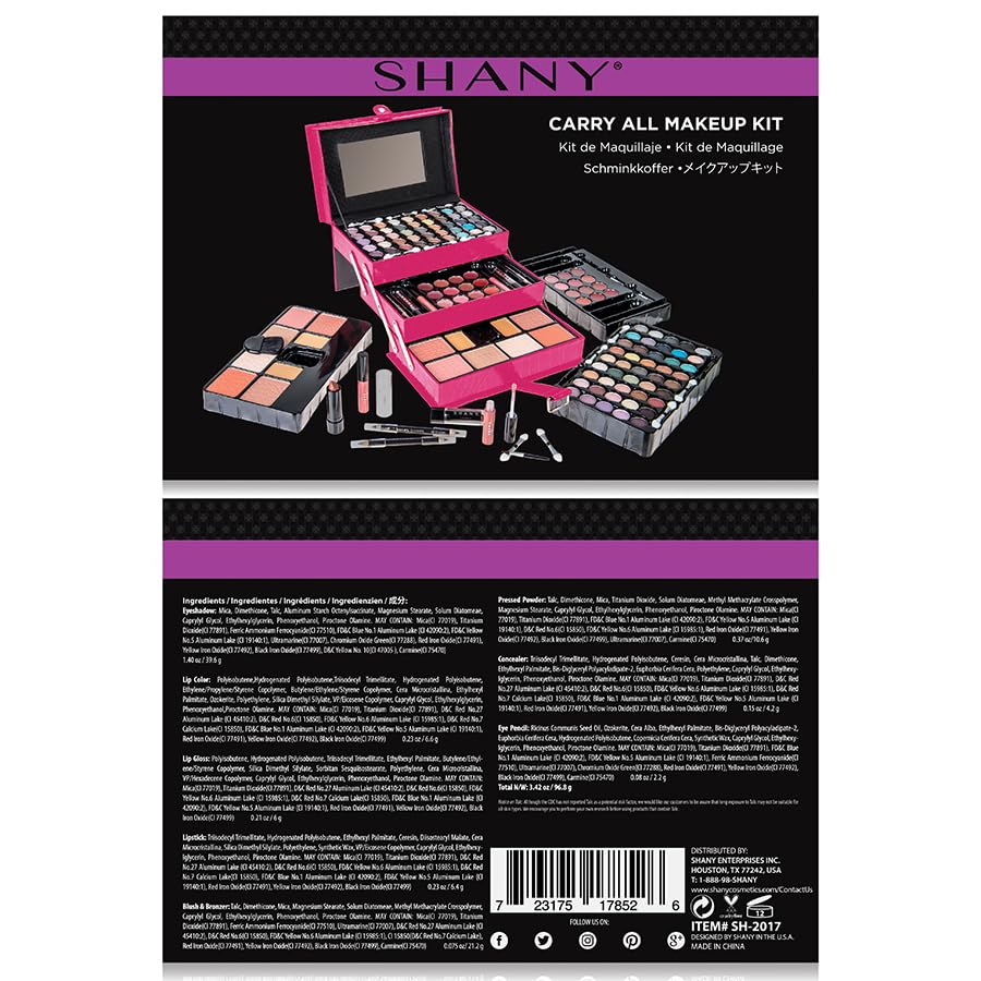 SHANY All In One Makeup Set, Eyeshadow, Blushes, Face Powder, Lipstick, Eye liners, Make up Pencils and Cosmetics Mirror - Makeup Kit With Reusable Storage Beauty Box - Pink