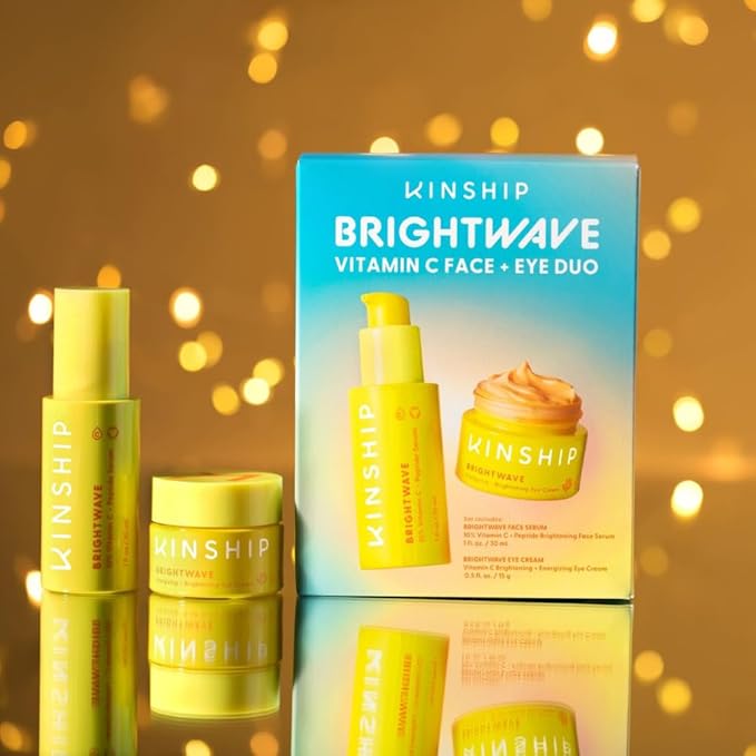 Kinship Brightwave Vitamin C Face + Eye Duo - 10% Vitamin C Serum (1 Fl Oz) + Brightening Eye Cream (0.5 Oz) | Fade Dark Spots - Reduce Fine Lines, Wrinkles, Dark Circles + Puffiness - All Skin Types