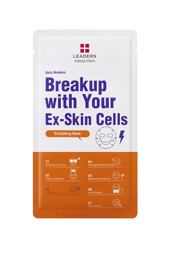 Leaders Insolution Daily Wonders Breakup With Your Ex-Skin Cells Facial Mask Sheet Clarifying and Exfoliating Dead Skin Korean Skincare (10 Sheets)