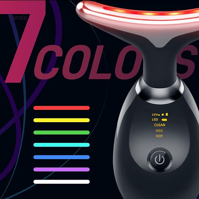 Face Massager with Led Light: 7-Color Facial Device - Neck Wrinkles Tightening Wand - Vibration Tool for Skin Care, Black