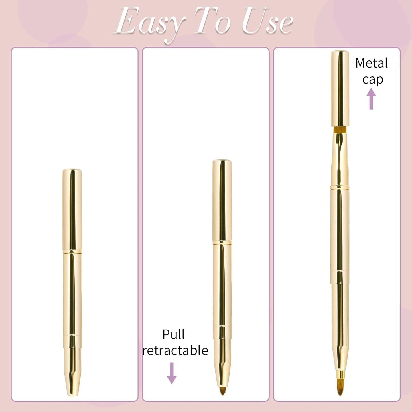 2 Pack Retractable Lip Brush for Lipstick Lip Gloss Double-Ended Lip Makeup Brushes with Cap Lipstick Brush Lip Balm Applicator Travel