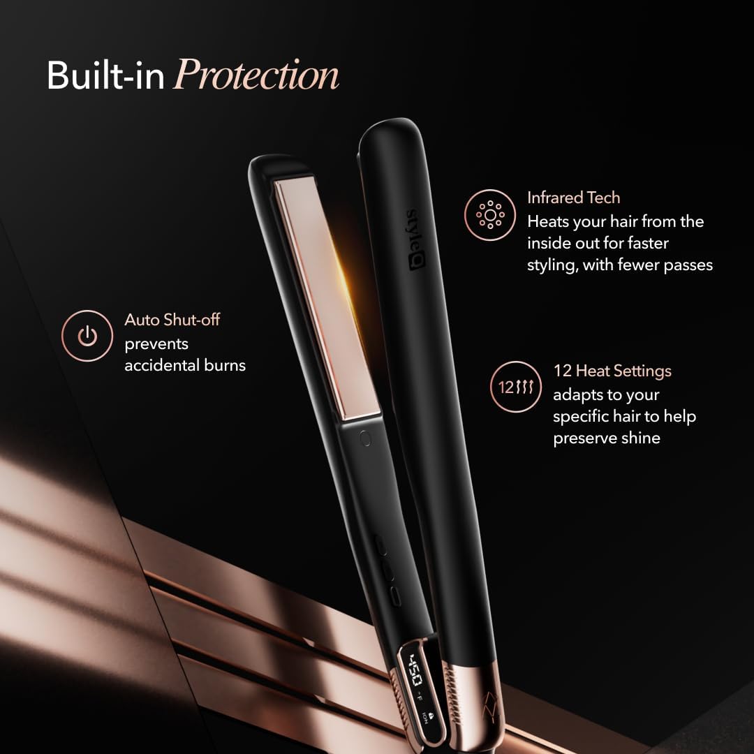 SRILabs StyleQ Flat Iron Hair Straightener Styler - GraphFlow Techonology, Negative Ions, Infrared Light Therapy, 12 Heat Settings for Straight, Smooth, Waves and Curls: All Hair Types