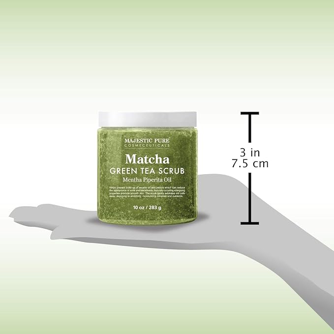 Majestic Pure Matcha Green Tea Body Scrub for All Natural Skin Care - Exfoliating Multi Purpose Body and Facial Scrub Moisturizes and Nourishes Face and Skin - 10 oz - Great Gift for Her