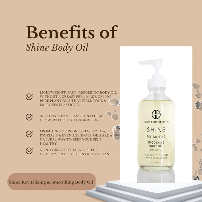 Shine Revitalizing & Smoothing Body Oil Vanilla Bean Yuzu –100% Natural, plant-based ingredients Loaded with an Organic blend of Healing Oils and Vitamin E, that deeply soothe, restore