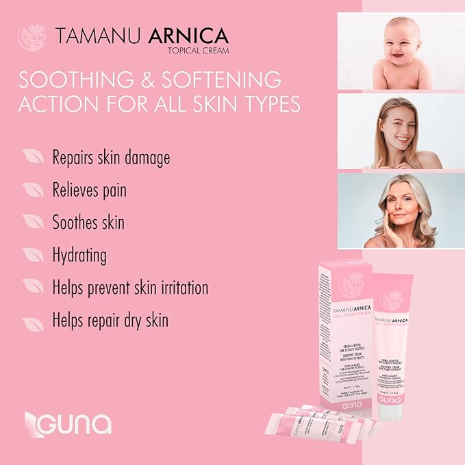 Guna Tamanu Arnica Cream with Calendula and Botanical Plant Extracts to Soothe and Soften Dry, Chapped Irritated Skin - 50 ML