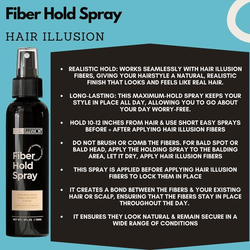 Hair Illusion 100% Real Hair Fibers Combo Kit Bundle: Fibers, Hold & Water Spray, & Applicator for Instant Natural Fuller Hair for Thinning & Enhancement Blend (Jet Black)