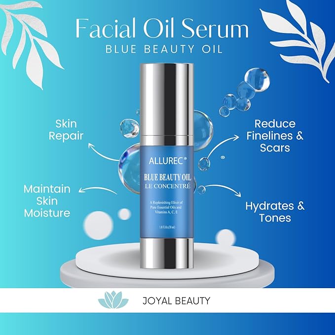 AllureC® Blue Beauty Oil Luxury Beauty Facial Moisturzing Oil for Face Lips Dry Skin Midnight Recovery Essential Oil Concentrate